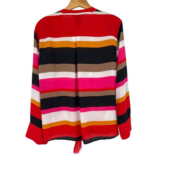 Ali Miles Striped Blouse top Tie botton Long Sleeves Womens size Large - Picture 3 of 3